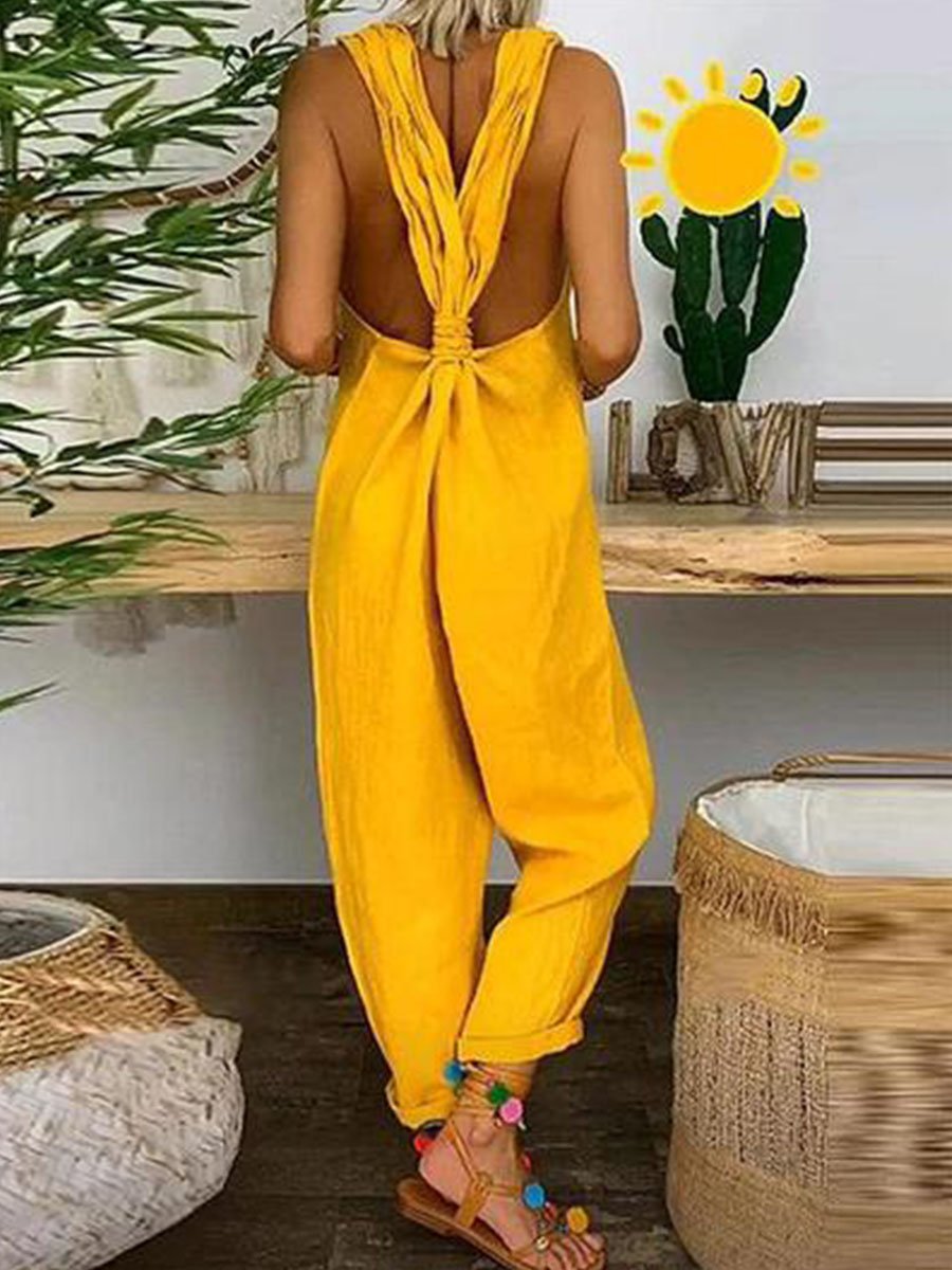 Bellamy - Løs Jumpsuit i Bomull-Linn med Kryssrygg