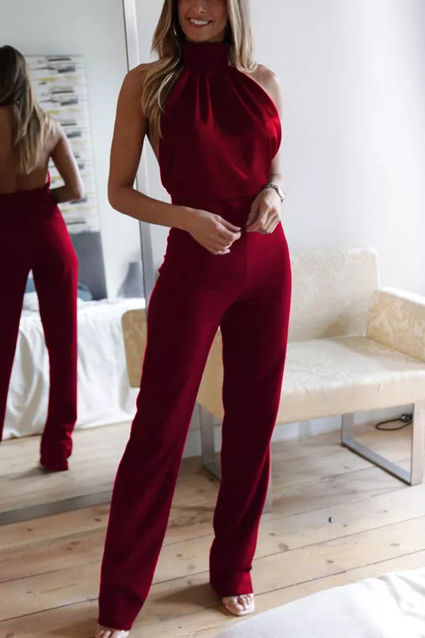 Yuki - Thriving All Night Satin Halterneck Jumpsuit
