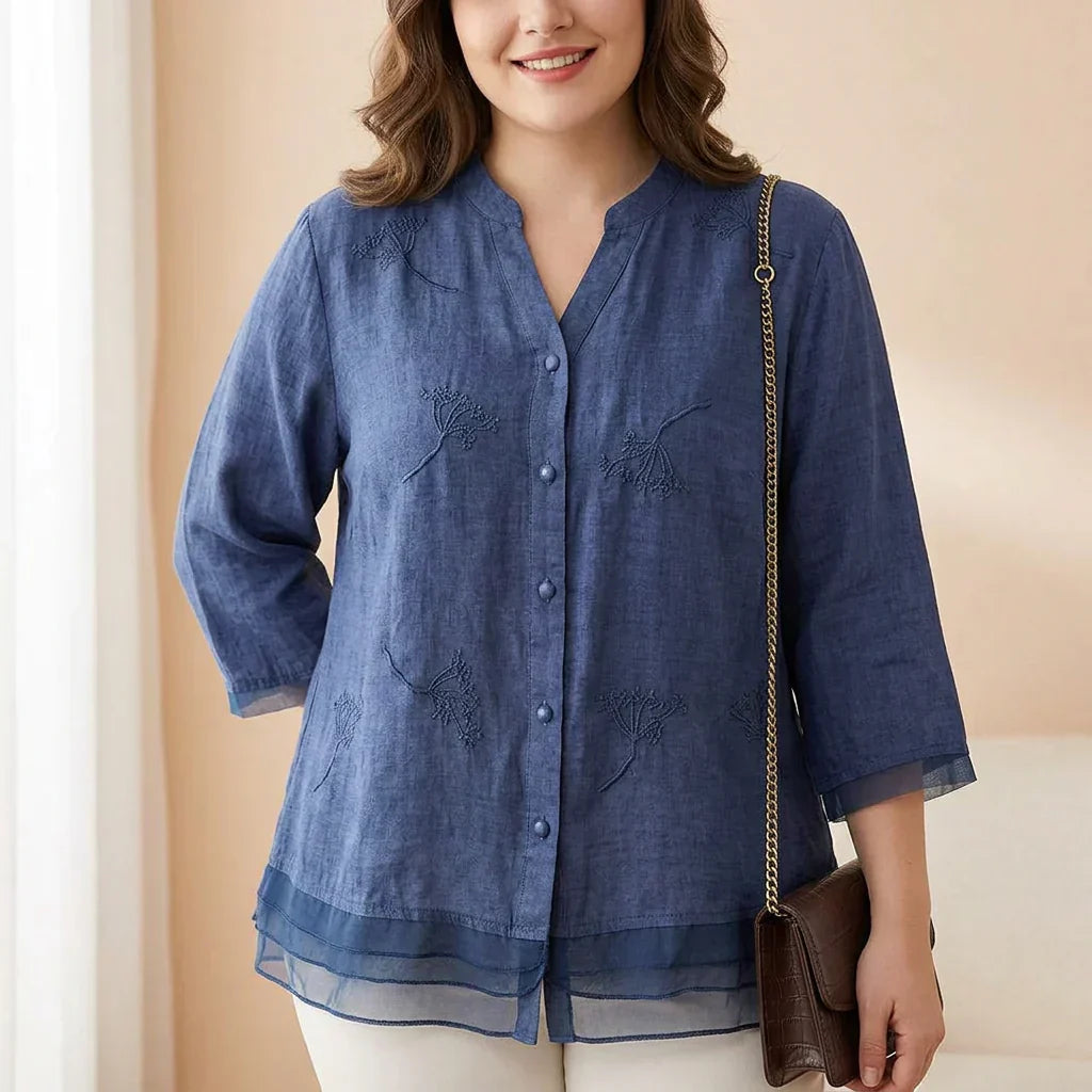 Mei - Ren Bomull Brodert Elegant Topp