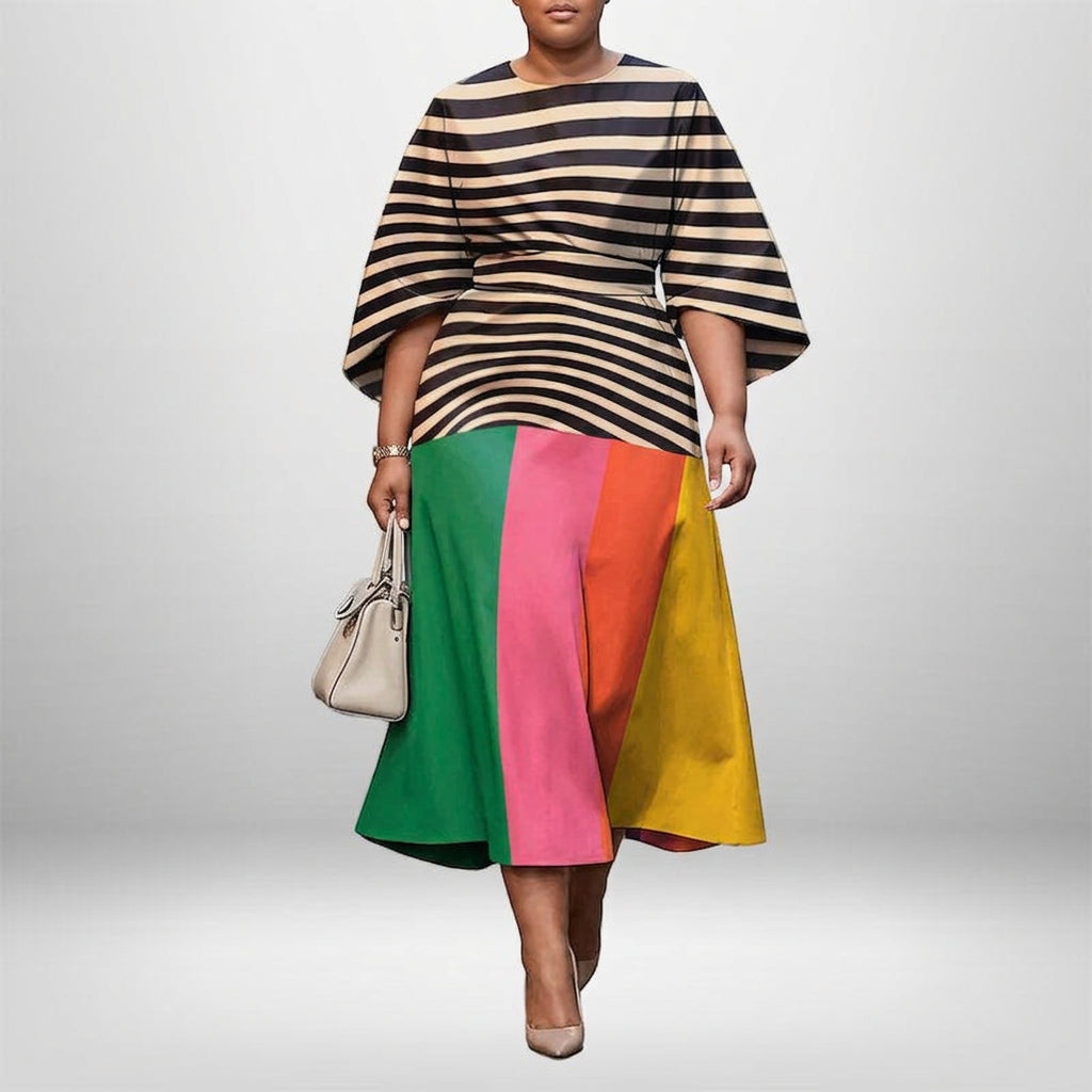 GREER | Stripete Colorblock Midi med Skulpturert Midje og Moderne Flair