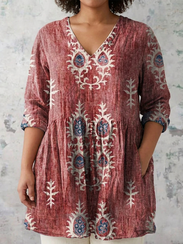 Ila | Lang Bluse med V-Hals