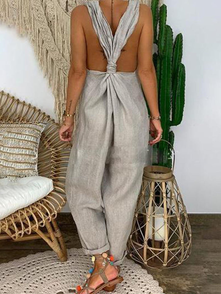 Bellamy - Løs Jumpsuit i Bomull-Linn med Kryssrygg