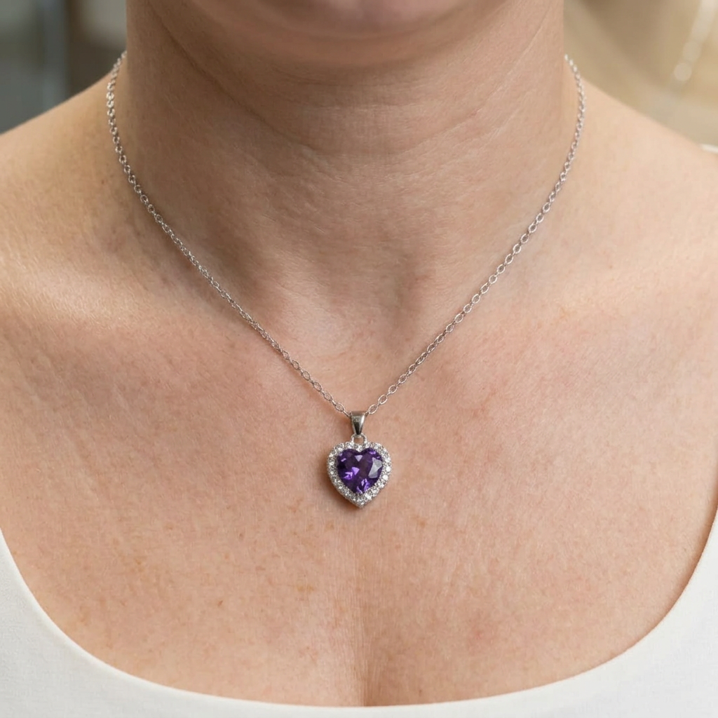 Lowri Heart Radiance Necklace | Hvitt Gull