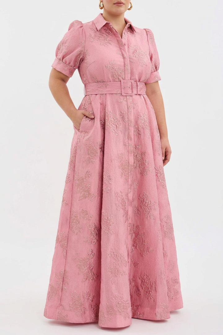 Sunniva | Kvinners Rosa Jacquard Belte Maxi Kjole