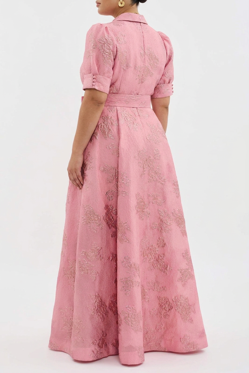 Sunniva | Kvinners Rosa Jacquard Belte Maxi Kjole