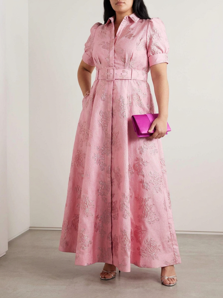 Sunniva | Kvinners Rosa Jacquard Belte Maxi Kjole