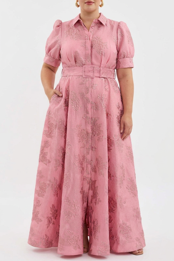 Sunniva | Kvinners Rosa Jacquard Belte Maxi Kjole