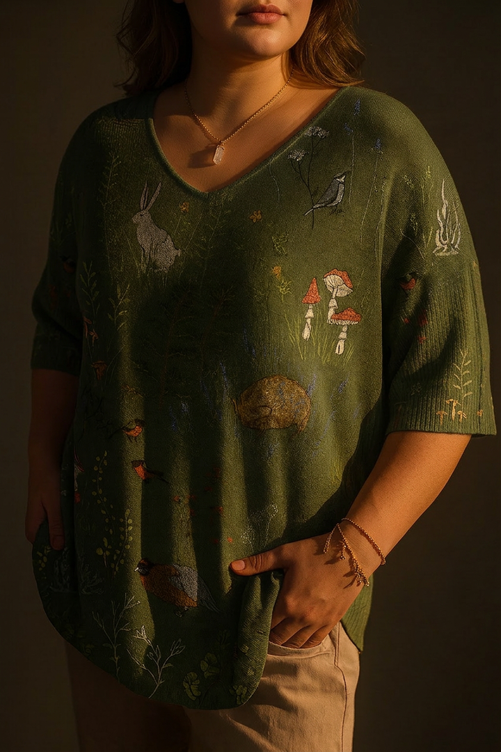 Fauna Og Dyr Gjentakende Mønster Trykt Kvinners Casual Pullover Strikkegenser