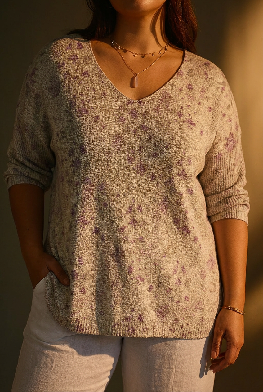 Kvinnes Vintage Blomsterkunst Casual Pullover Strikkegenser
