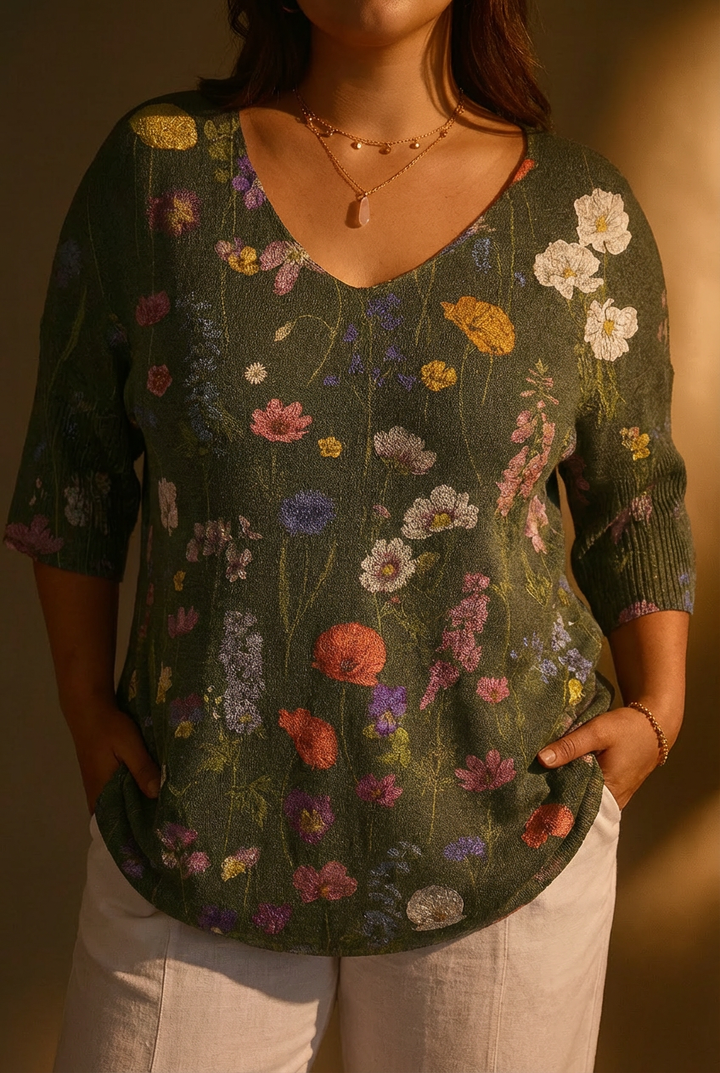Tindra Vår Botaniske Hage Mønstertrykt Kvinne Casual Pullover Strikket