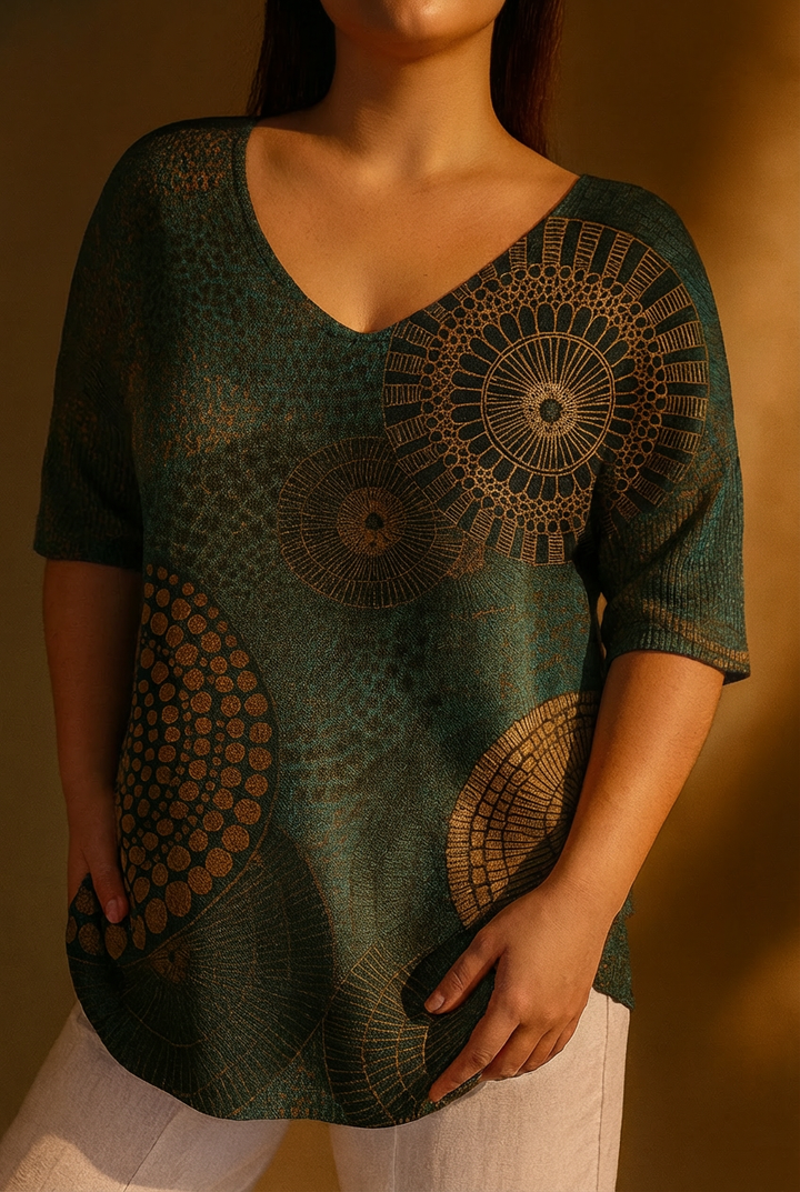 Kvinnes Vintage Sirkeltotem Abstrakt Geometri Casual Pullover Strikket