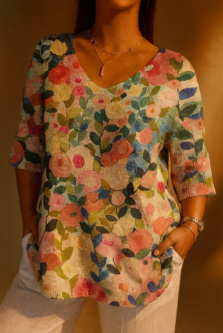 Juniper Spring Floral Garden Trykt Kvinne Casual Pullover Strikkegenser