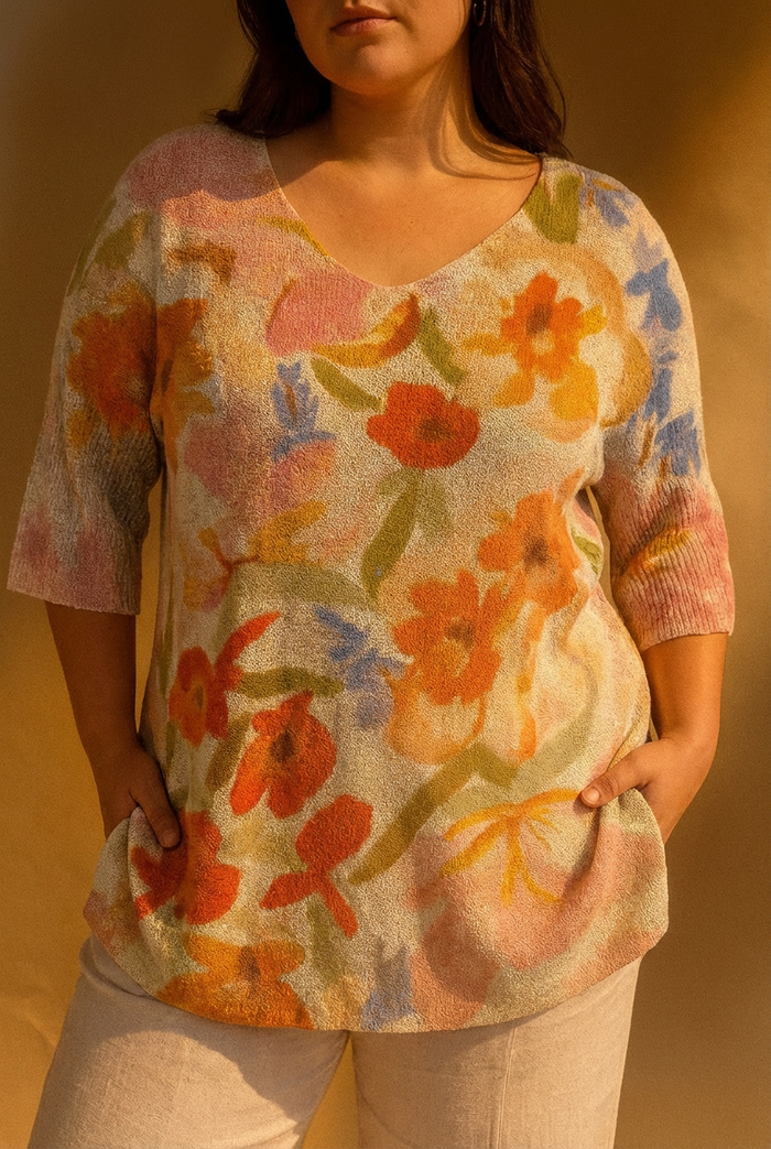 Kvinne Vintage Kunst Blomst Casual Pullover Strikket