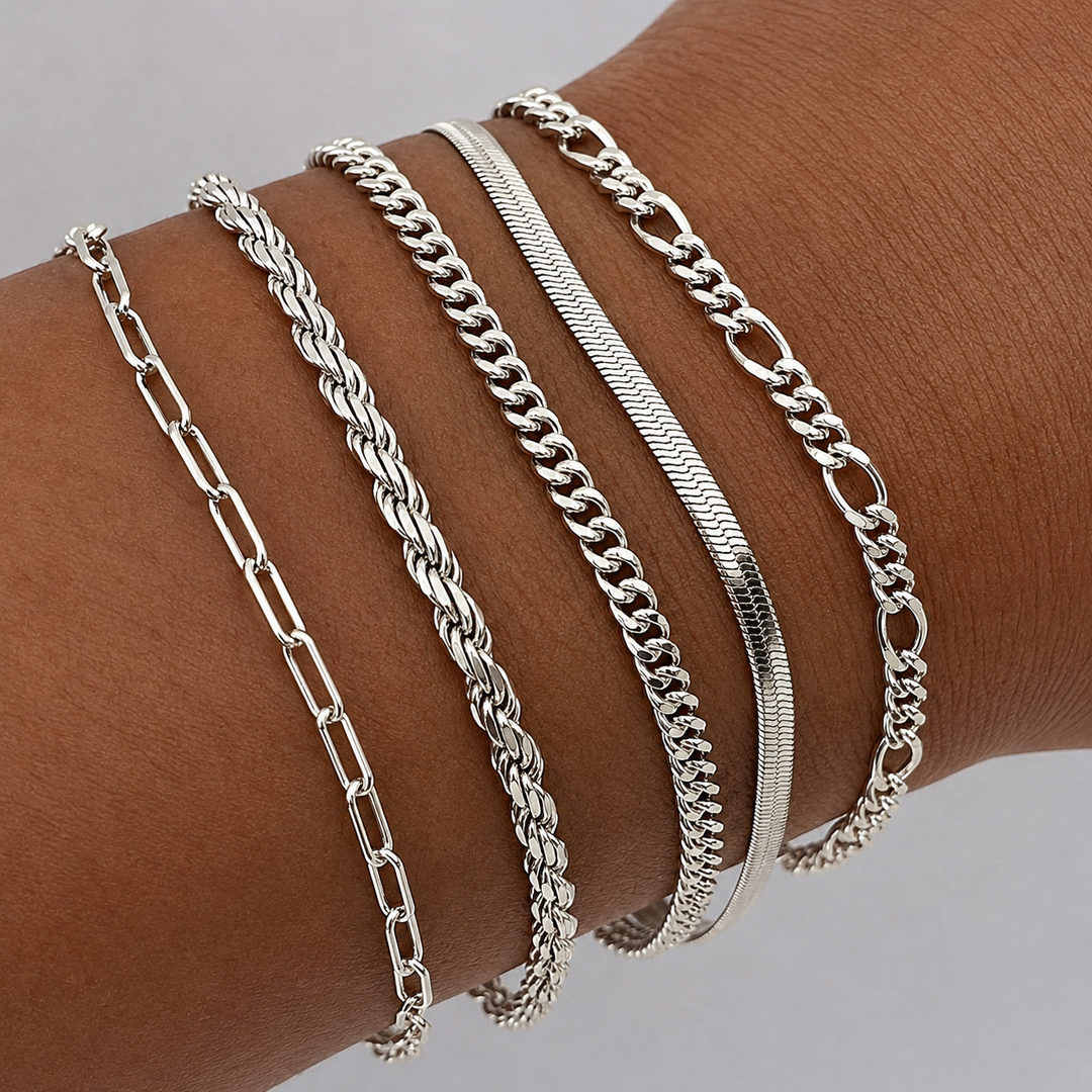 Isabeau Renner Armbåndsett | Hvitt Gull