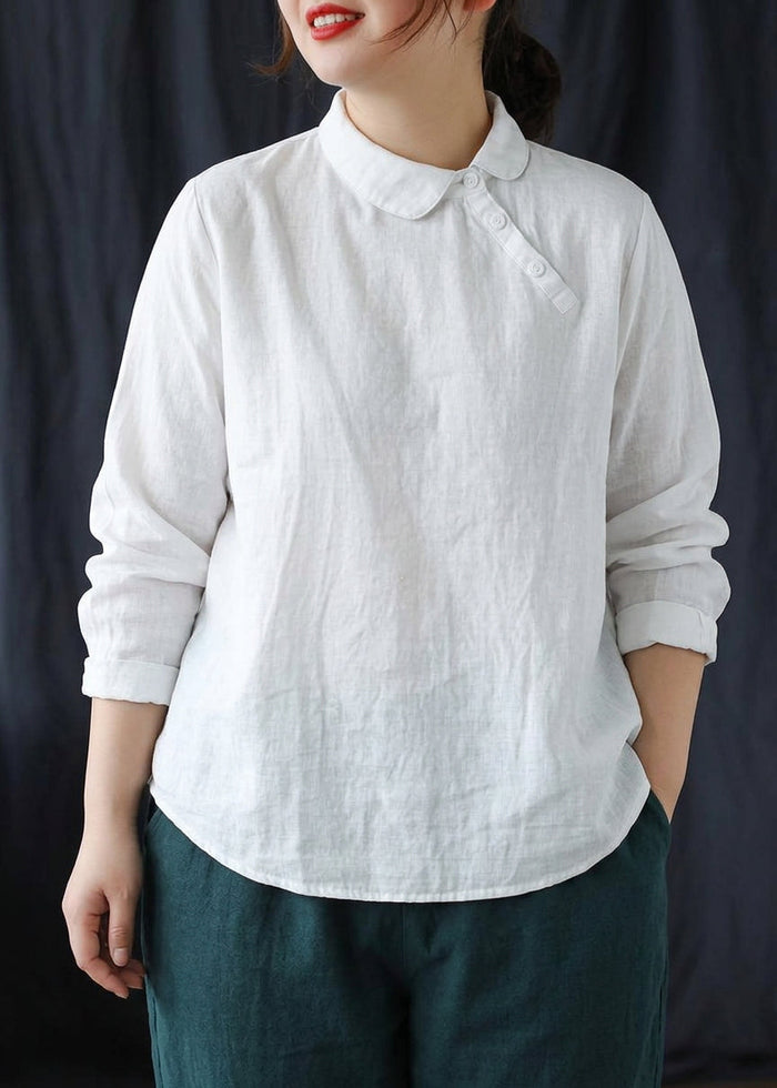 Briony - Chic Hvit Klær Krage Knappe Ned Vår Bluser