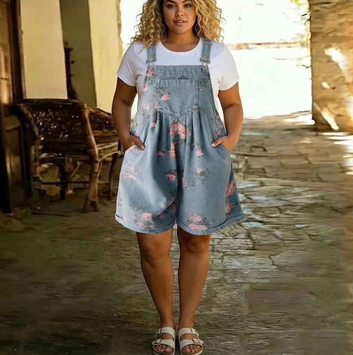 Solene | Vintage Vasket Myk Bomullsfølelse Denim Blomster Jumpsuit