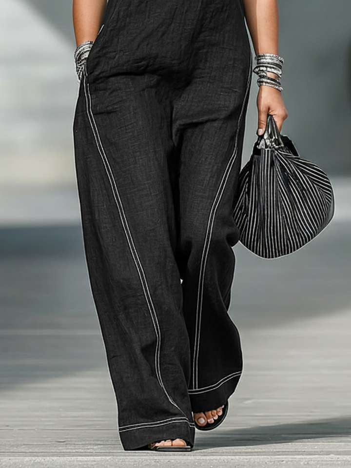 Kvinnelig Minimalistisk Uten Ermer Jumpsuit med Hvit Kant