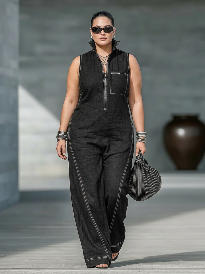 Thea - Minimalistisk Jumpsuit med Hvit Kant
