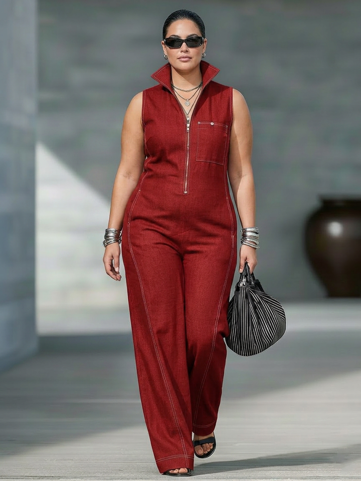 Thea - Minimalistisk Jumpsuit med Hvit Kant