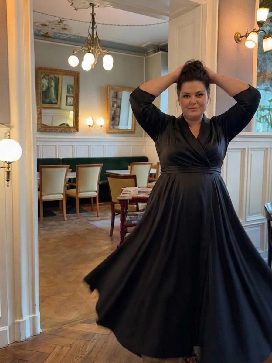 Cataleya | Midi Kjole med Innviket Liv og Trekvart Ermer