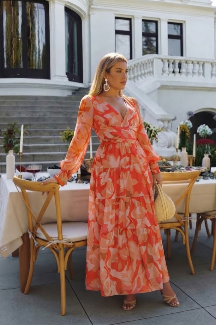 Harlow | Langermet Blomstrete Maxi Kjole