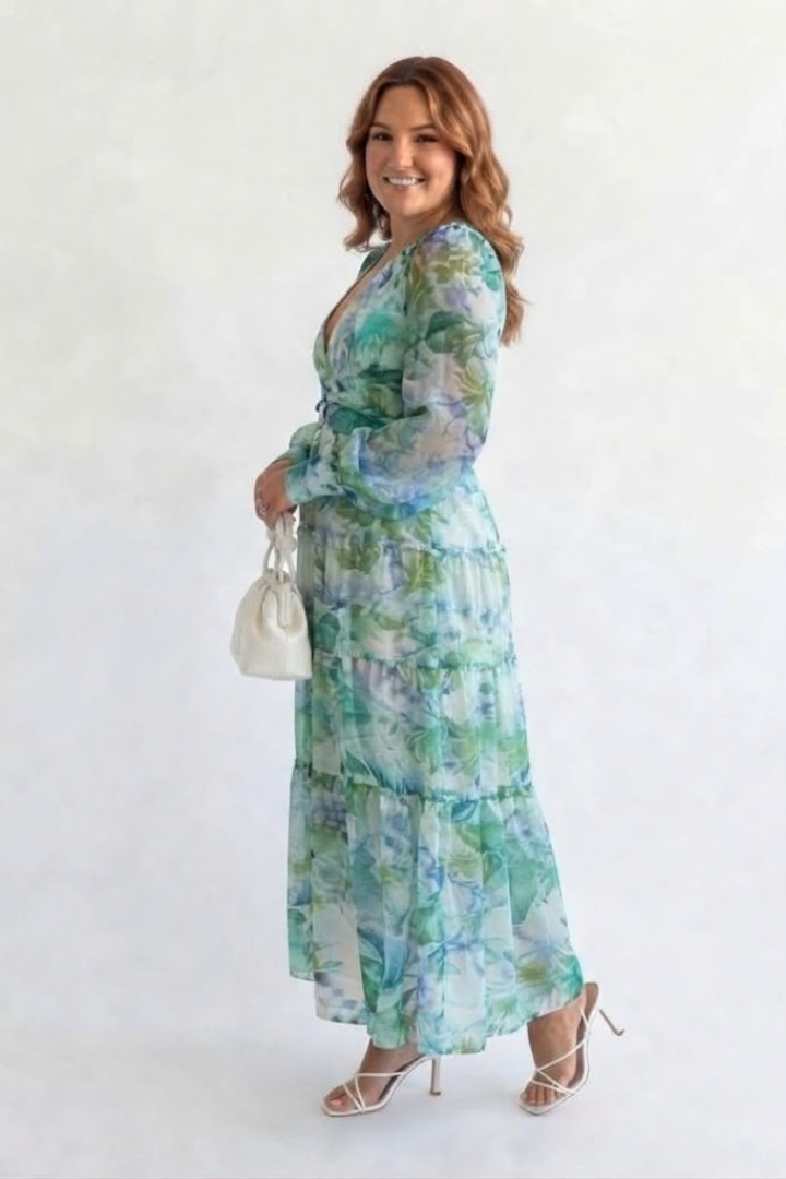 Harlow | Langermet Blomstrete Maxi Kjole