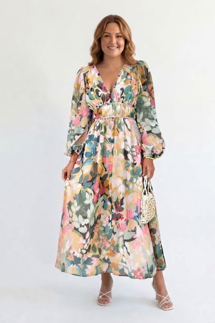 Harlow | Langermet Blomstrete Maxi Kjole