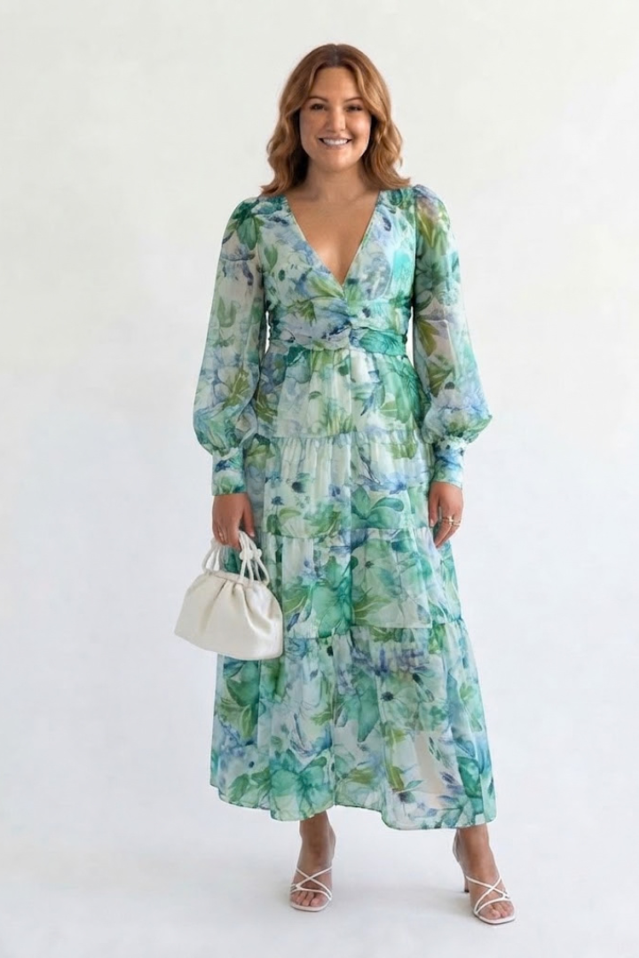 Harlow | Langermet Blomstrete Maxi Kjole