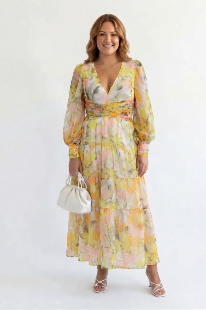 Harlow | Langermet Blomstrete Maxi Kjole