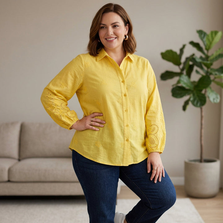 Yasmin - Ren Bomull Schiffly Brodert Skjorte