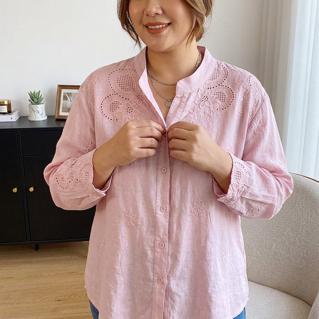 Yasmin - Ren Bomull Schiffly Brodert Skjorte