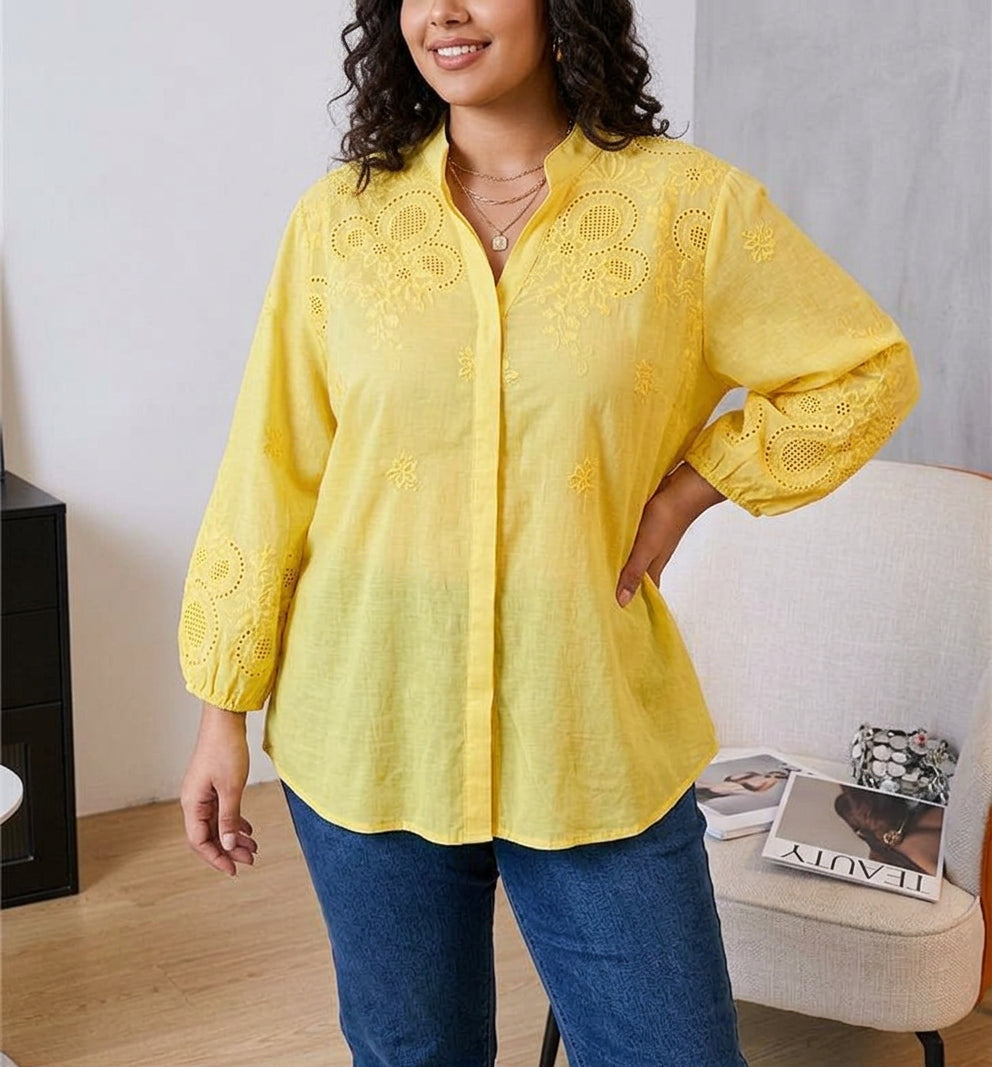 Yasmin - Ren Bomull Schiffly Brodert Skjorte
