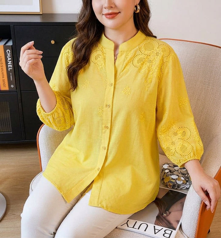 Yasmin - Ren Bomull Schiffly Brodert Skjorte