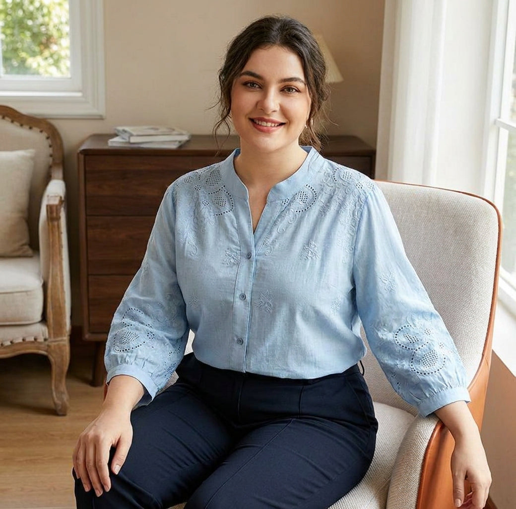 Yasmin - Ren Bomull Schiffly Brodert Skjorte