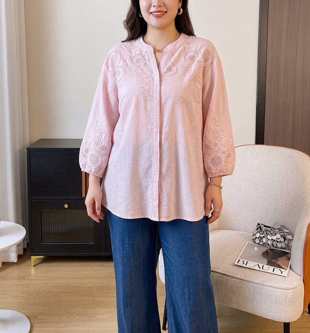 Yasmin - Ren Bomull Schiffly Brodert Skjorte