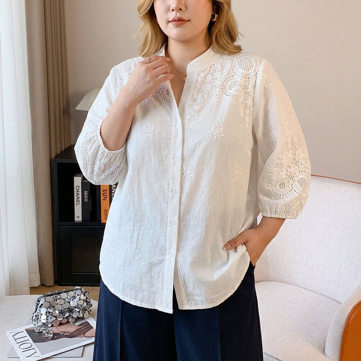Yasmin - Ren Bomull Schiffly Brodert Skjorte