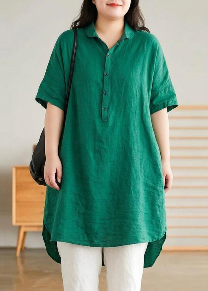 Sabine - Jade Grønn Lin Kvinne Casual Lin Skjorte Kjole