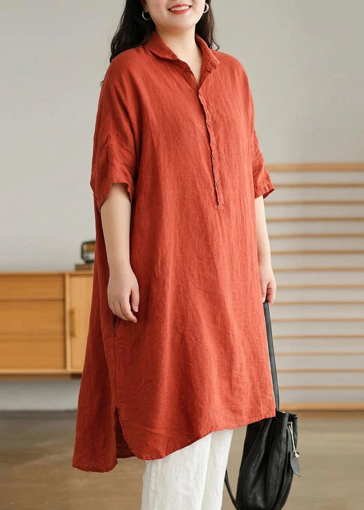 Sabine - Jade Grønn Lin Kvinne Casual Lin Skjorte Kjole