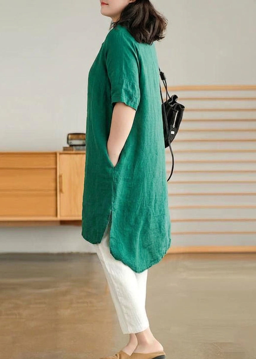 Sabine - Jade Grønn Lin Kvinne Casual Lin Skjorte Kjole