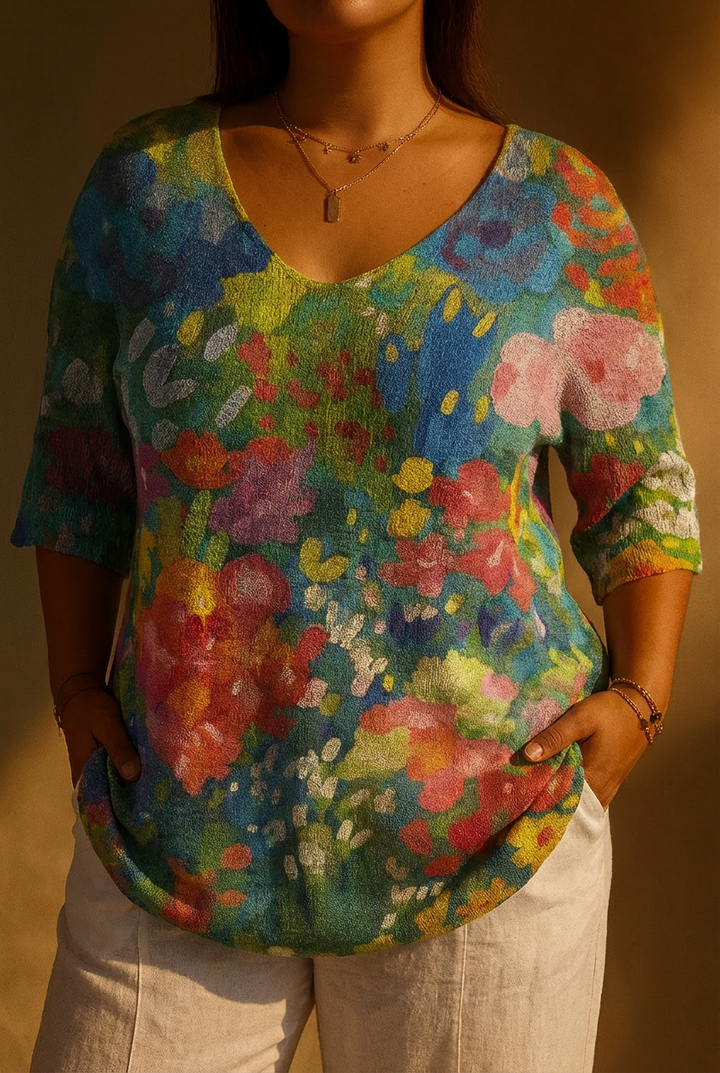 Kvinnes Vintage Nydelig Blomsterkunst Trykk Casual Pullover Strikket