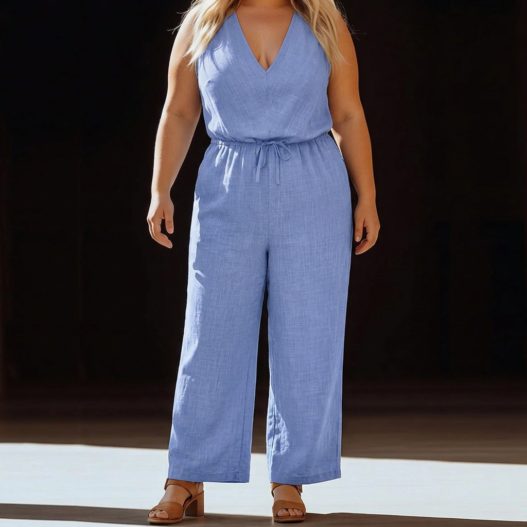Lark – Uformell Ermeløs Jumpsuit med Snøring og Lommer