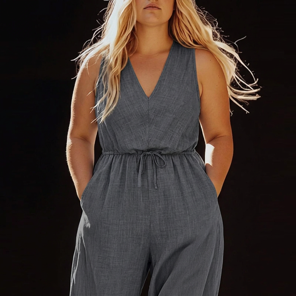 Lark – Uformell Ermeløs Jumpsuit med Snøring og Lommer
