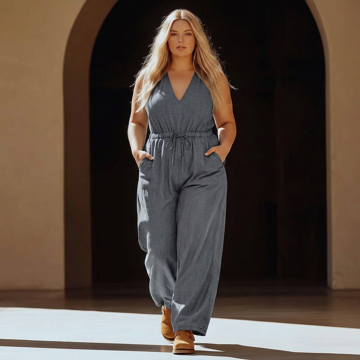 Lark – Uformell Ermeløs Jumpsuit med Snøring og Lommer