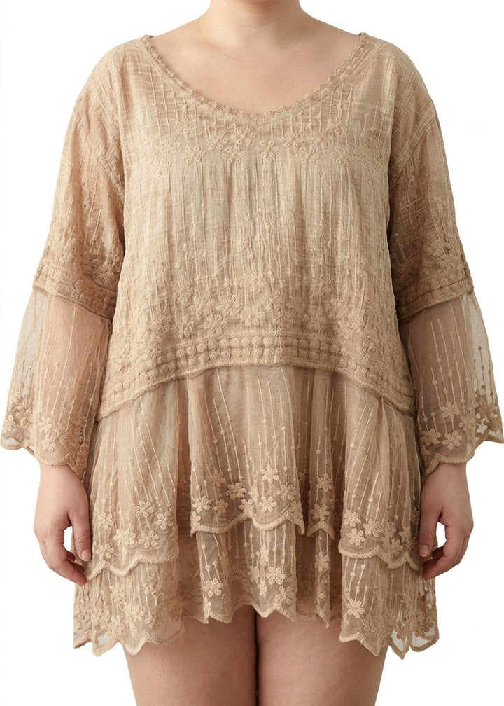 Oona - Brodert Patchwork Sommer Skjorter med Halv Erme