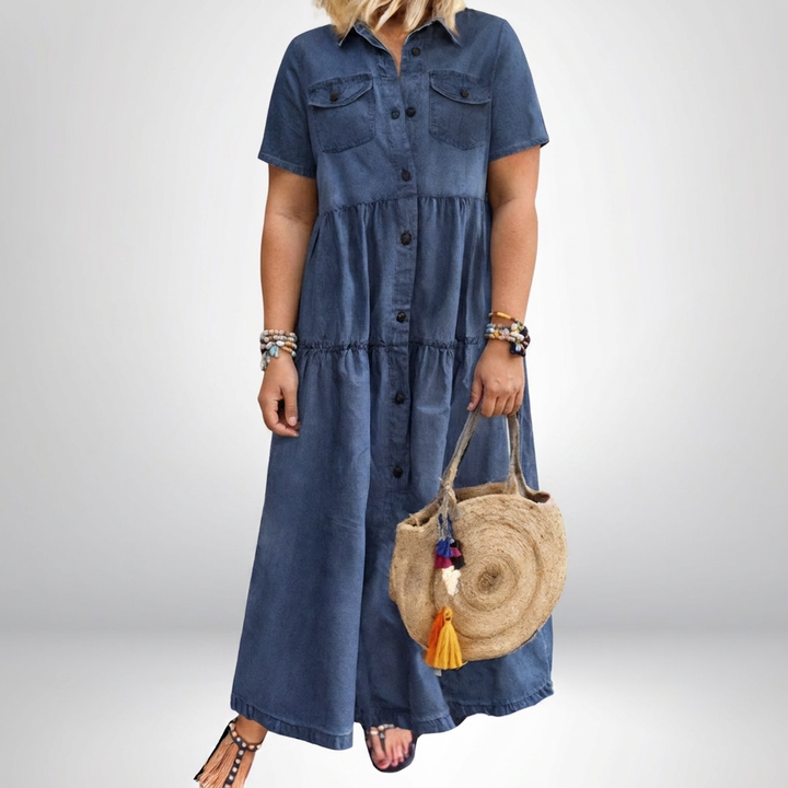 Leontine | Kvinne Denim Lagdelt Skjorte Maxi Kjole