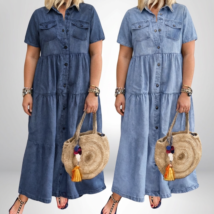 Leontine | Kvinne Denim Lagdelt Skjorte Maxi Kjole