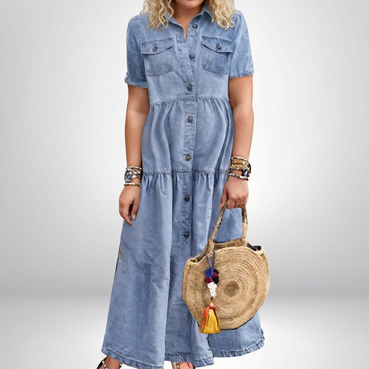 Leontine | Kvinne Denim Lagdelt Skjorte Maxi Kjole