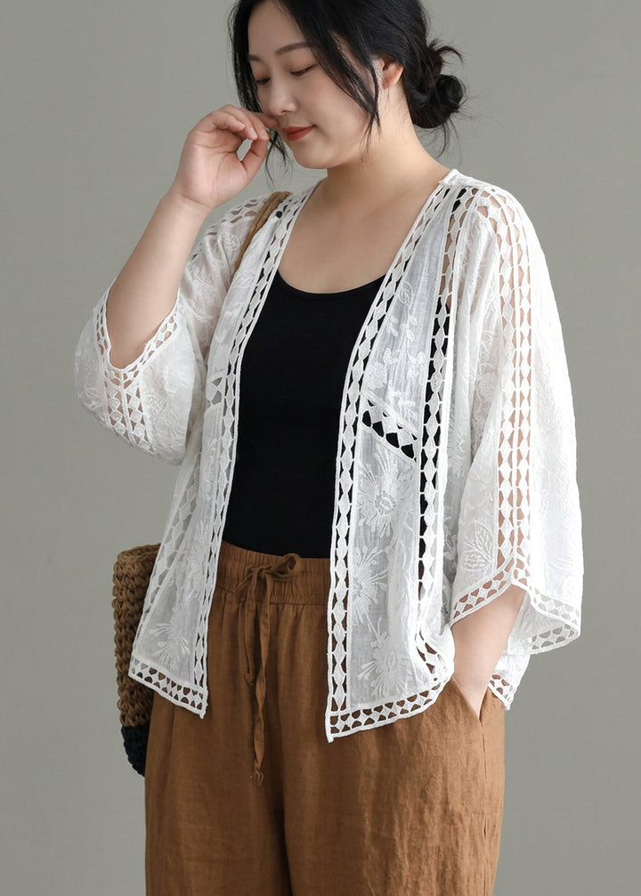 Niamh - Moderne Khaki Jacquard Hult Ut Korte Cardigans i Bomull