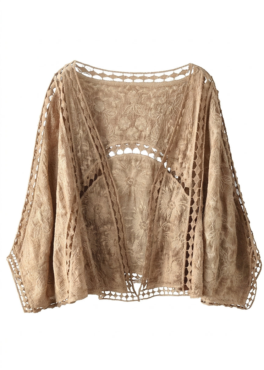 Niamh - Moderne Khaki Jacquard Hult Ut Korte Cardigans i Bomull