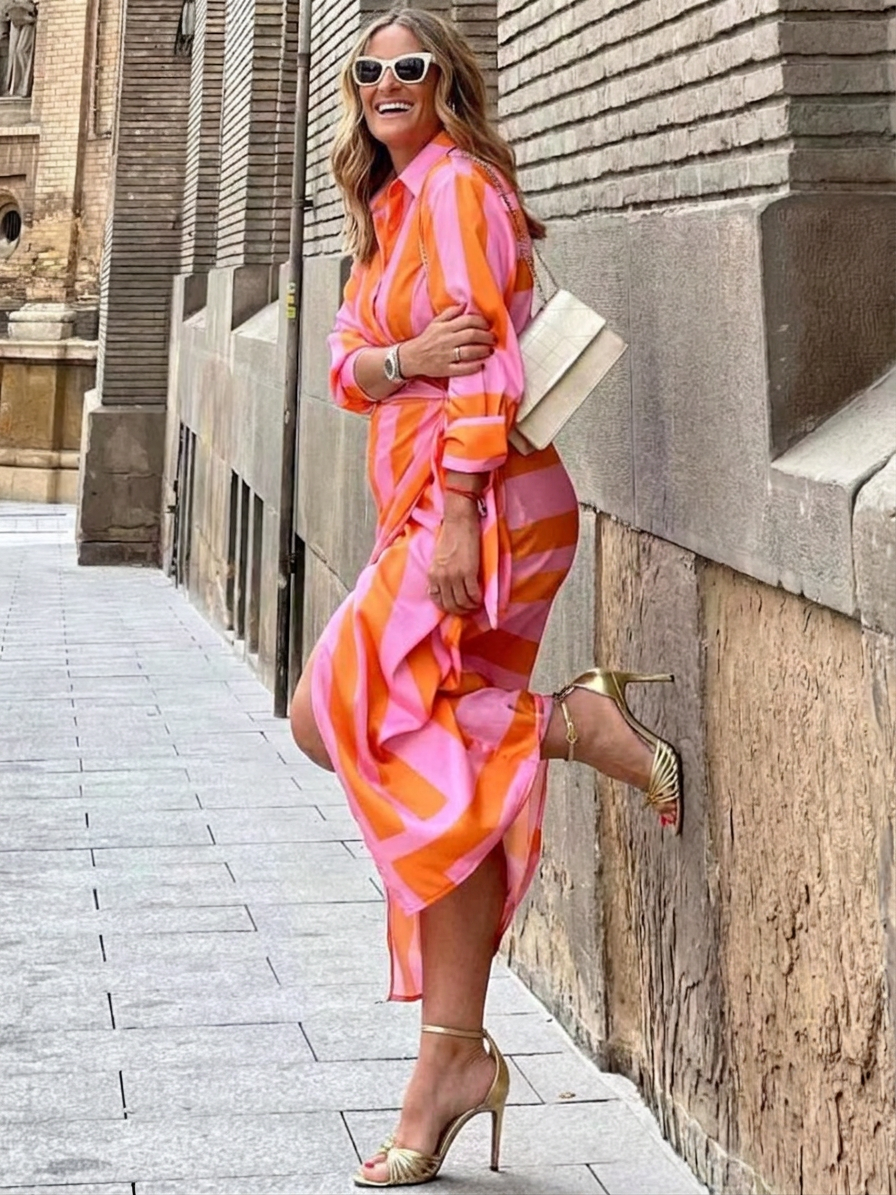 Imogen | Kvinne Chiffon Print Wrap V-Hals Belte Maxi Kjole